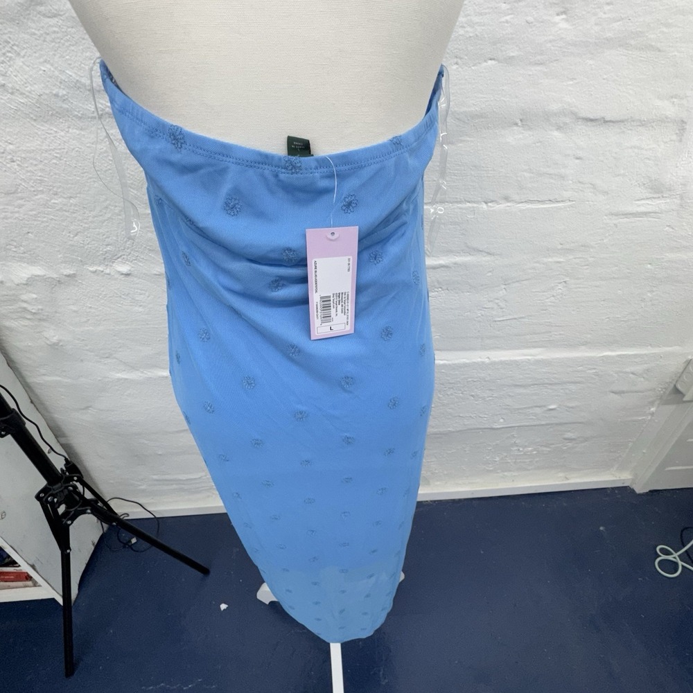 Wild Fable Light Blue Halter Maxi Dress Large Mesh Embroidered Sleeveless Floral - Picture 5 of 11
